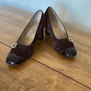 Vintage Salvatore Ferragamo Dark Brown Suede Heels
